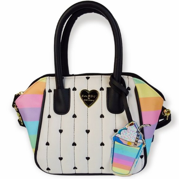 Betsey Johnson 'Want Is Boo' Crossbody Bag - White, Glitter Details, 24" Strap, Holiday & Everyday